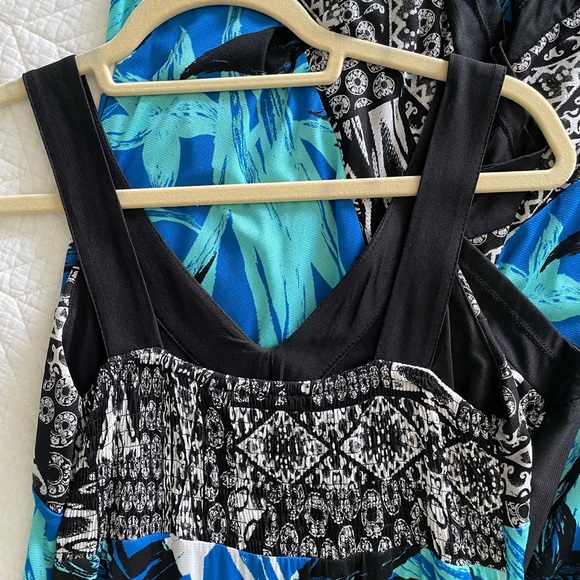 Style & Co. Blue & Black Tropical Print Handkerchief Hem Dress - Picture 4 of 6